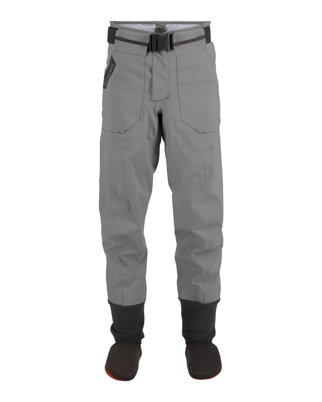 Gray pants with black boots on a white background