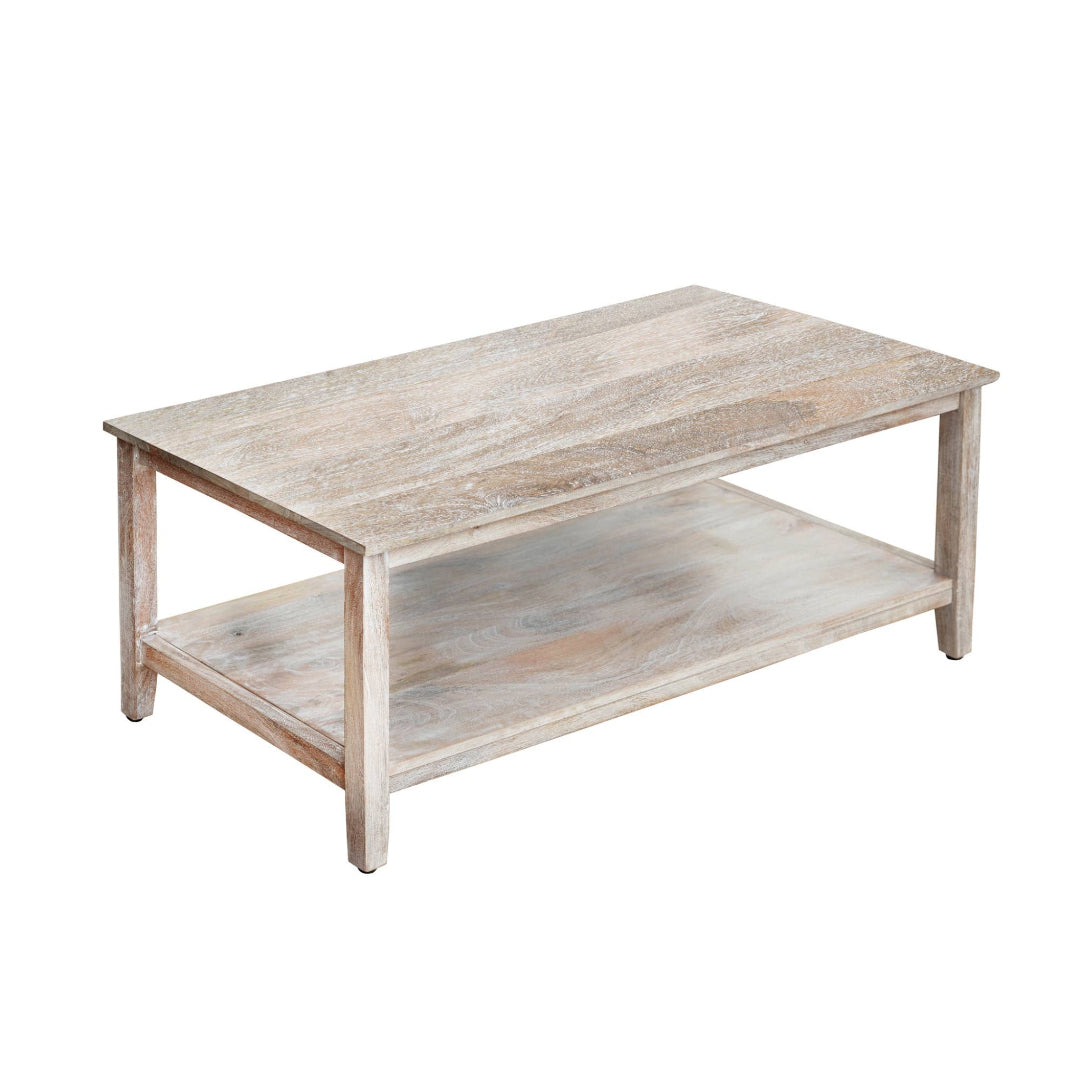 Mango coffee table with a rustic finish on a white background