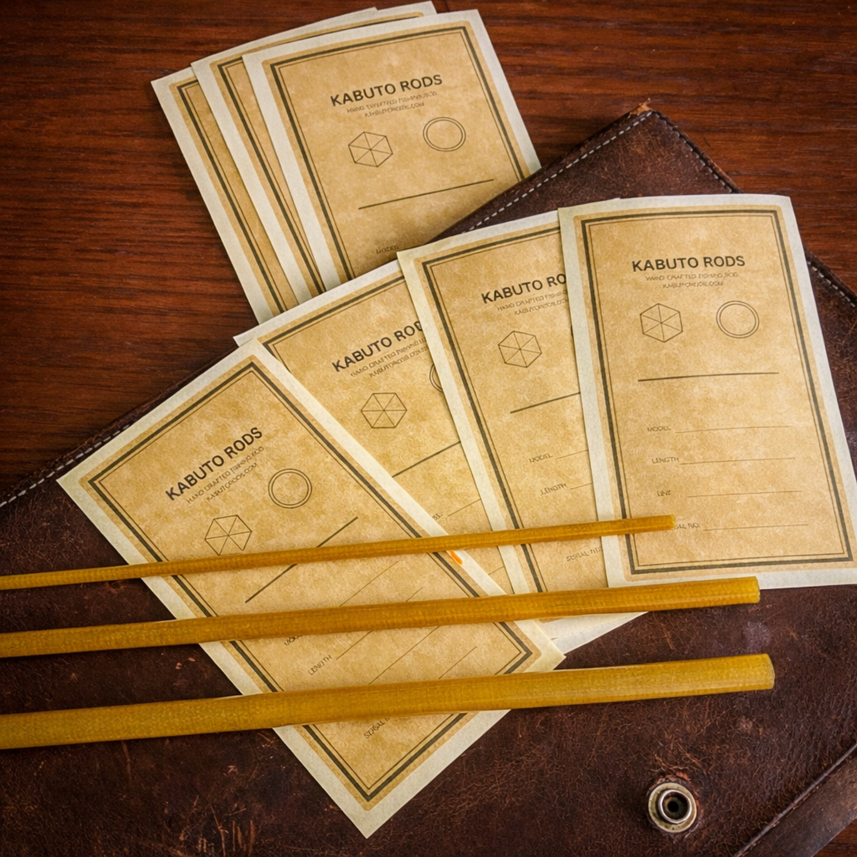 Kabuto rods with packaging on a wooden surface