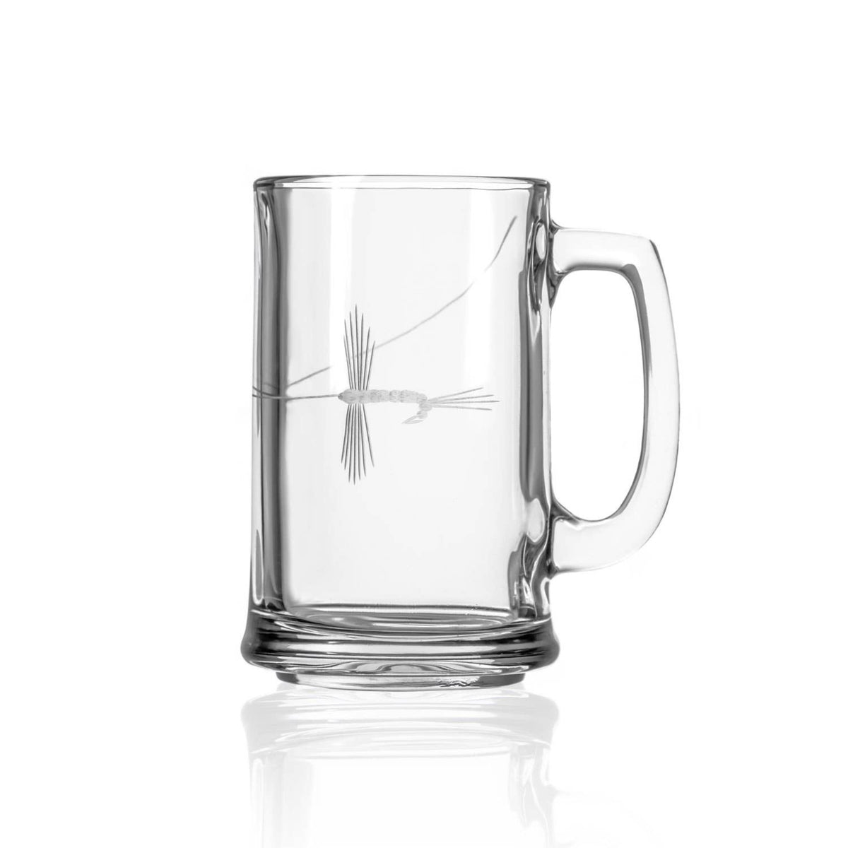 Clear glass mug with handle on a white background