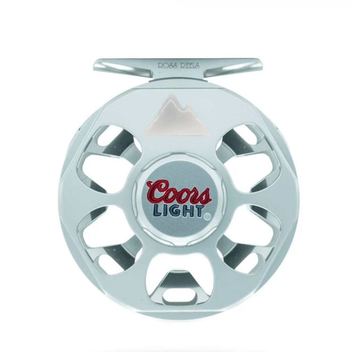 Fishing reel with Coors Light logo on a white background