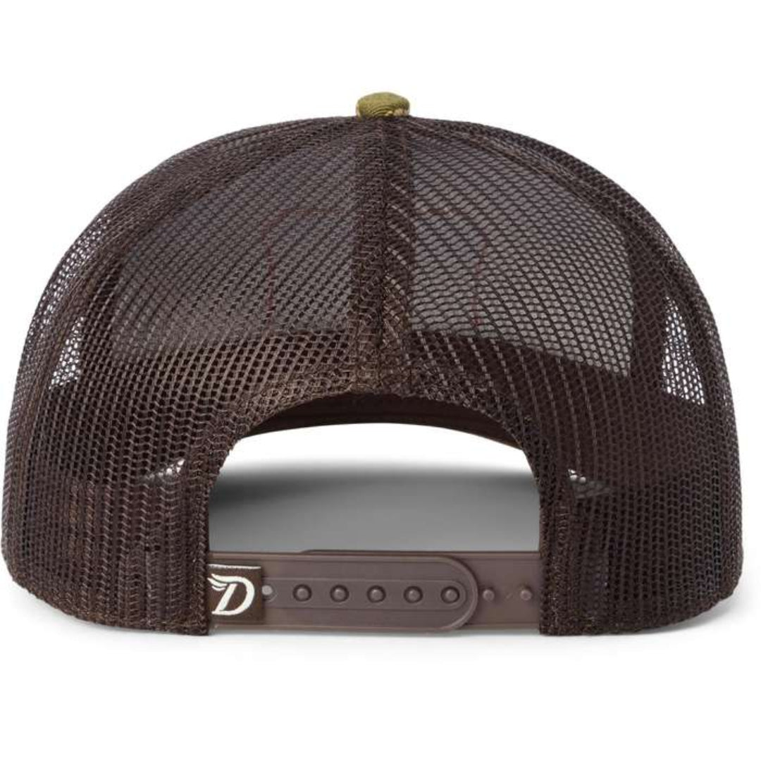 Camouflage cap with 'Duck Camp' logo on a white background