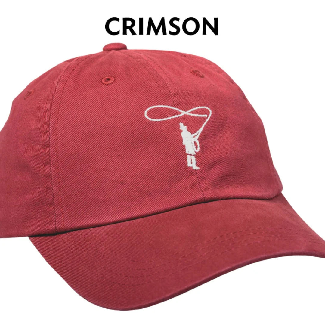 Red cap with a white logo and 'Crimson' text on a white background