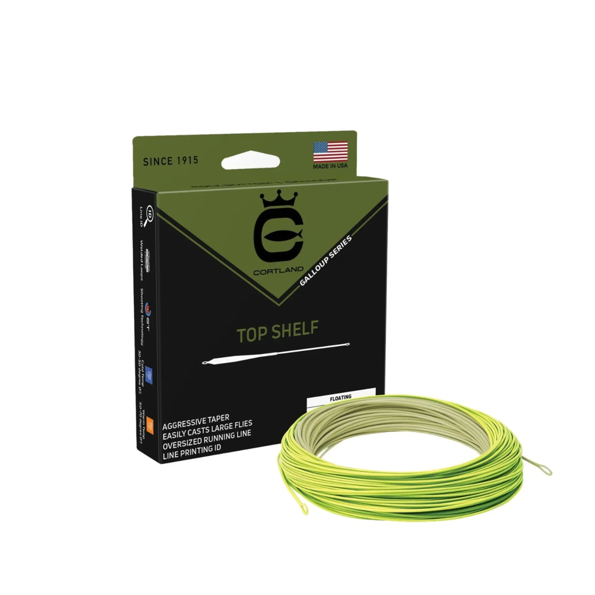 Cortland Top Shelf fly line with packaging on a white background
