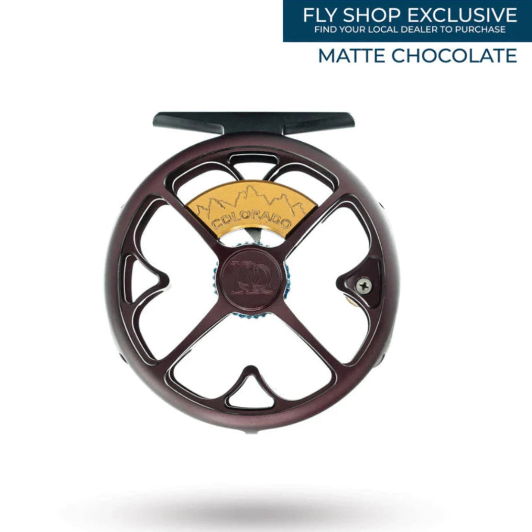 Ross Colorado fly reel in Matte Chocolate — click-pawl, large arbor, hand-anodized finish, made in Montrose, Colorado USA"