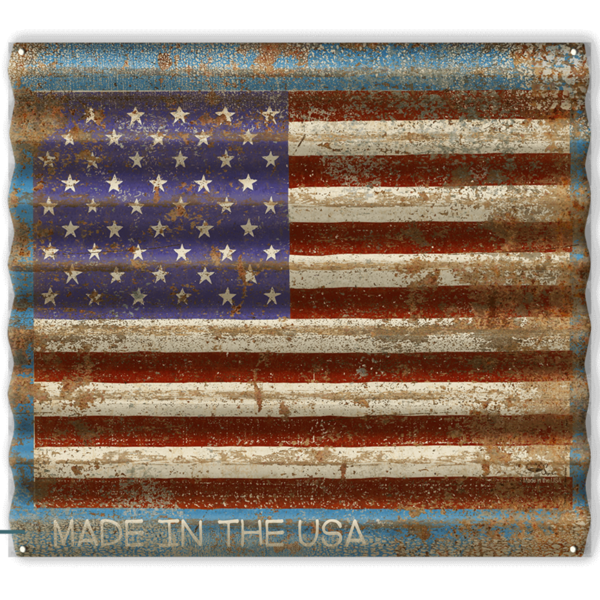 Rustic American flag with 'Made in the USA' text on a black background