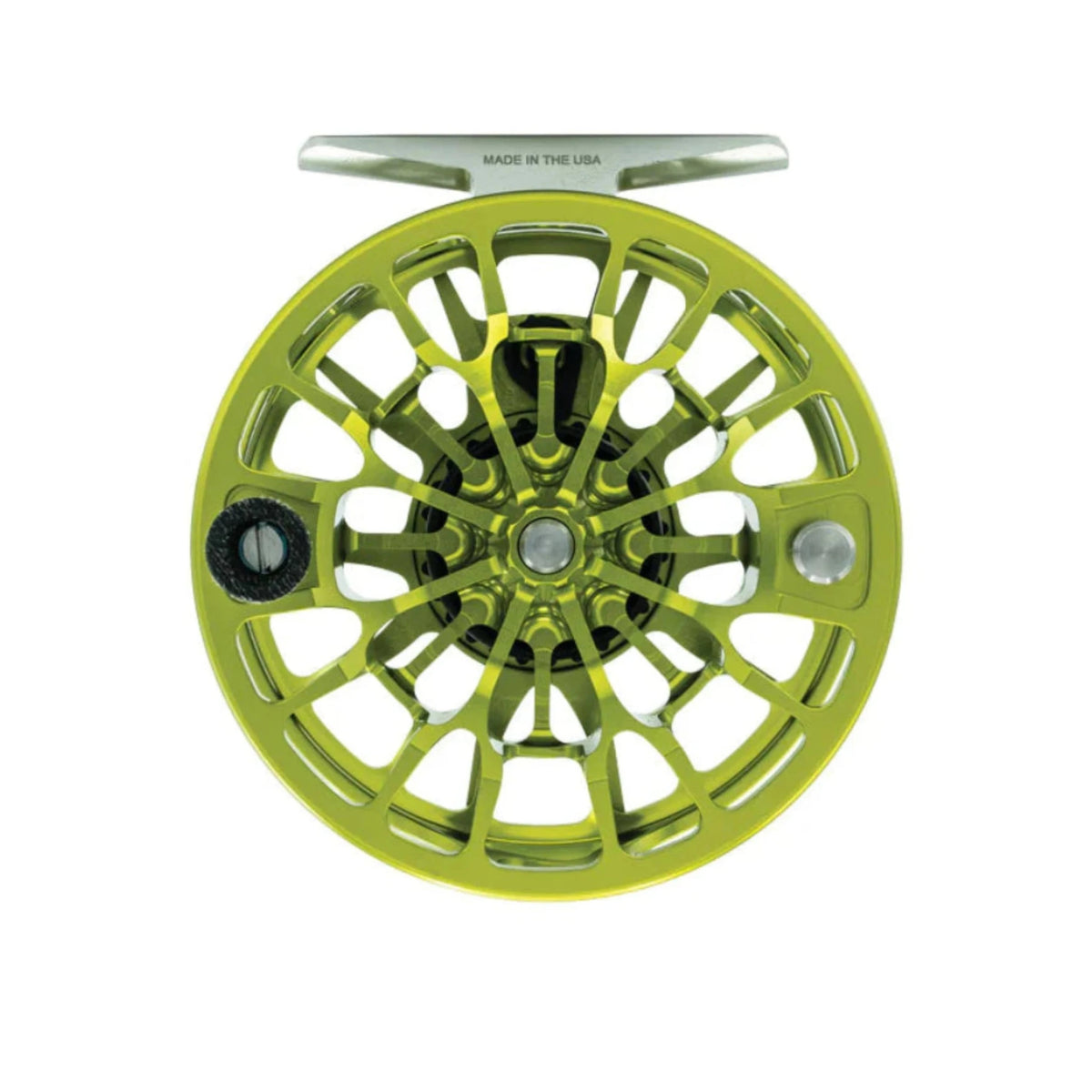 Ross Reels Animas Chartreuse fly reel in vibrant yellow-green anodized finish