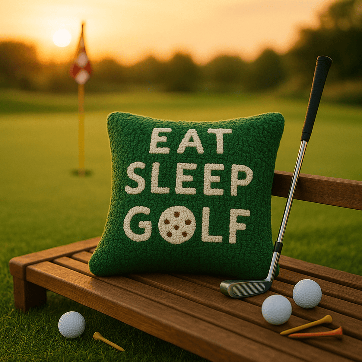 Eat Sleep Golf Hand - Hooked Wool Pillow 14x14 - Fish On! Custom Rods