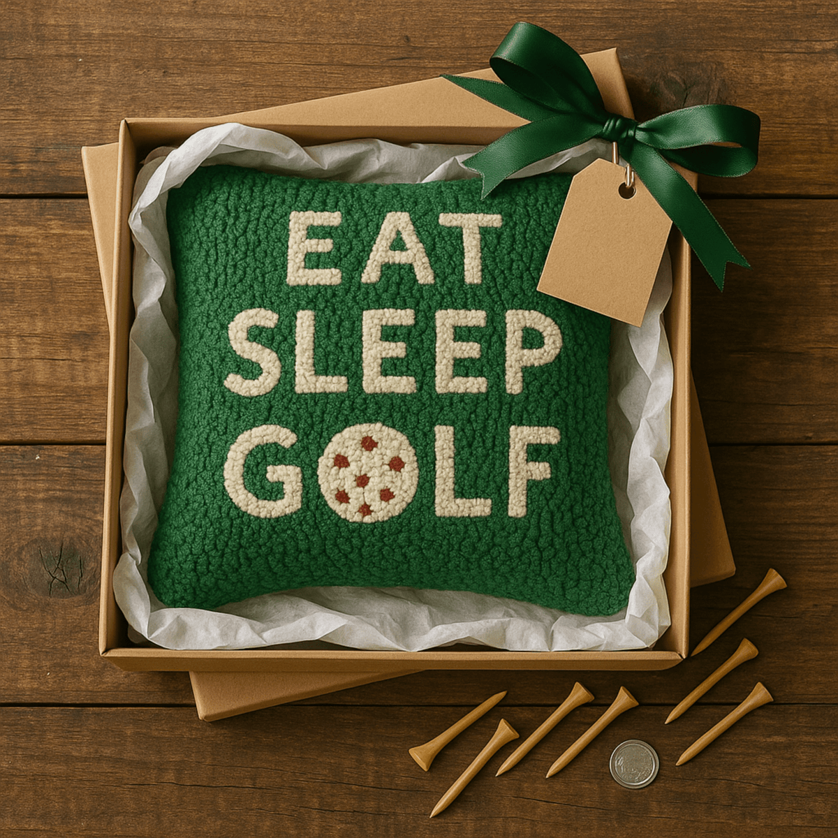 Eat Sleep Golf Hand - Hooked Wool Pillow 14x14 - Fish On! Custom Rods