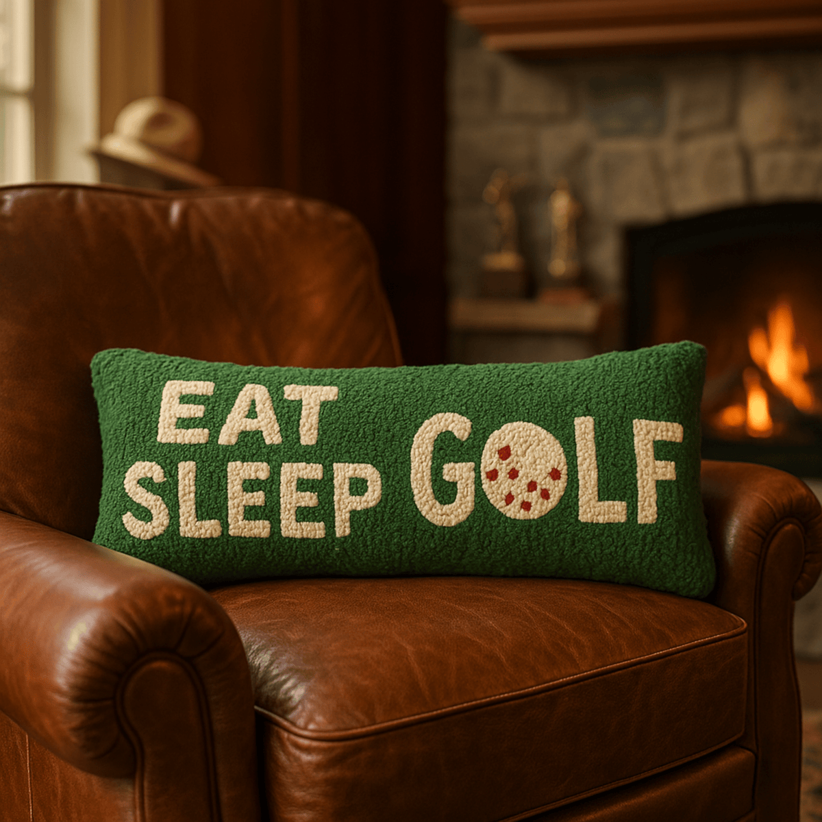 Eat Sleep Golf Hand - Hooked Wool Pillow - Premium Golf Decor 8" X 24" - Fish On! Custom Rods