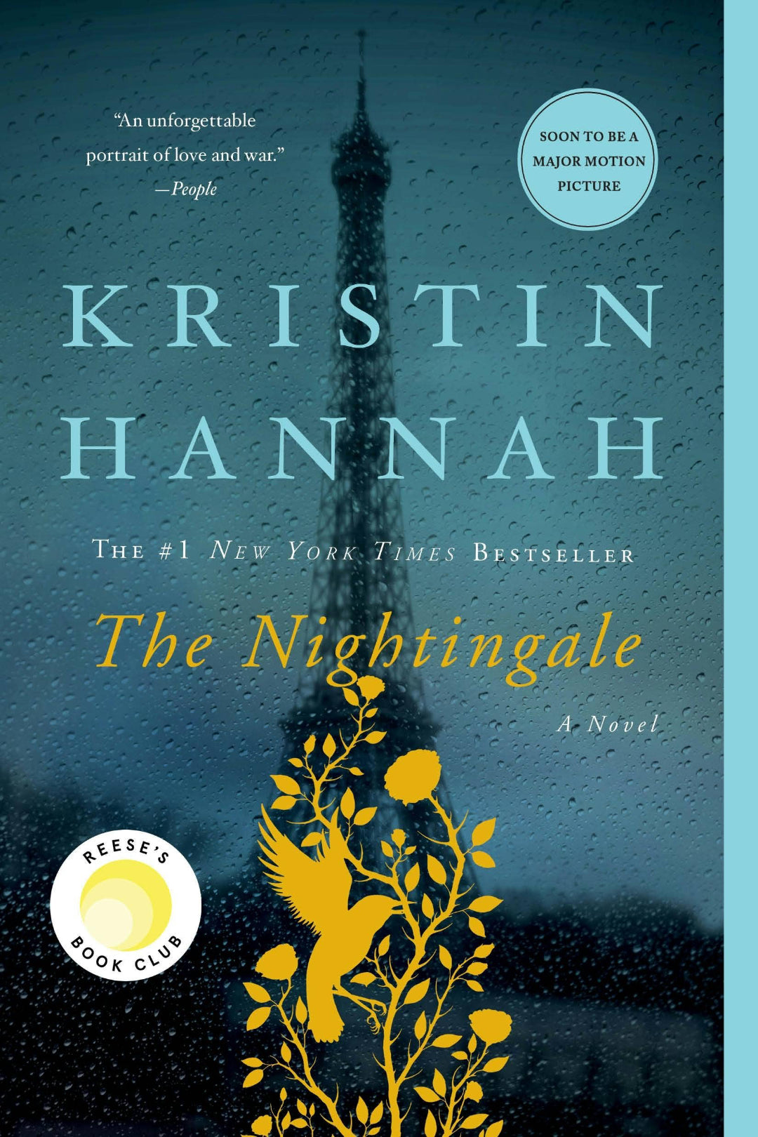 Book cover of 'The Nightingale' by Kristin Hannah with a silhouette of a woman and a tower.