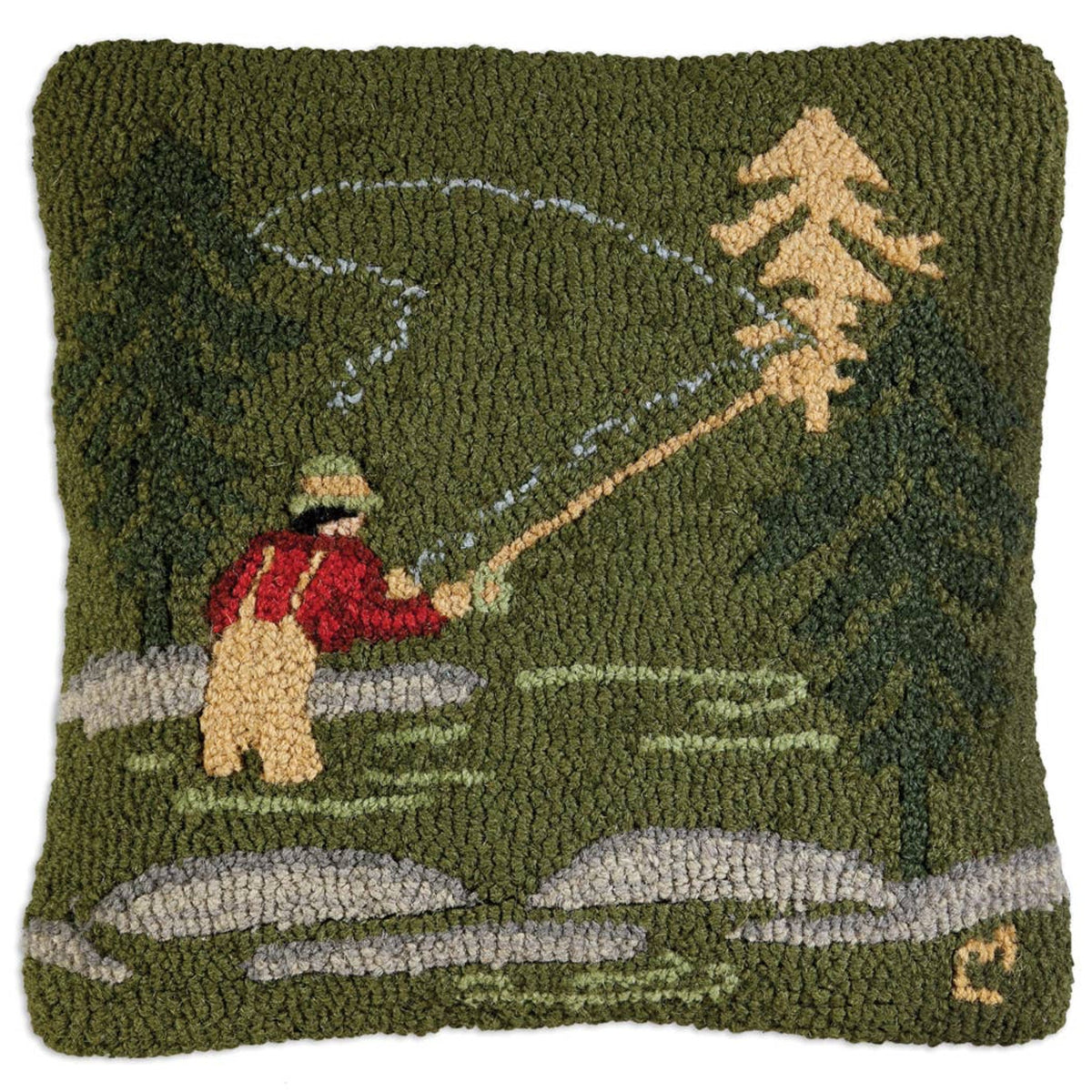 Fly Fisherman Hand - Hooked Pillow 18" x 18" - Fish On! Custom Rods