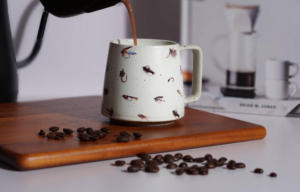 Fly Fisher's Haven - Artisan Stoneware Mug for Fly Fishing Enthusiasts - Fish On! Custom Rods