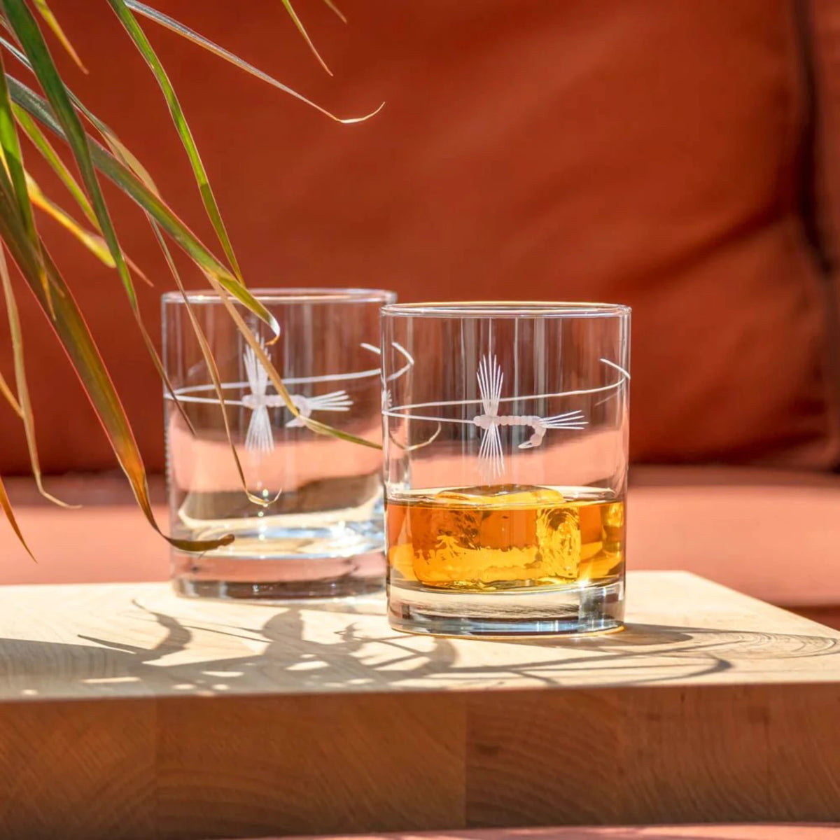 Fly Fishing Double Old Fashioned Whiskey Glass - Fish On! Custom Rods