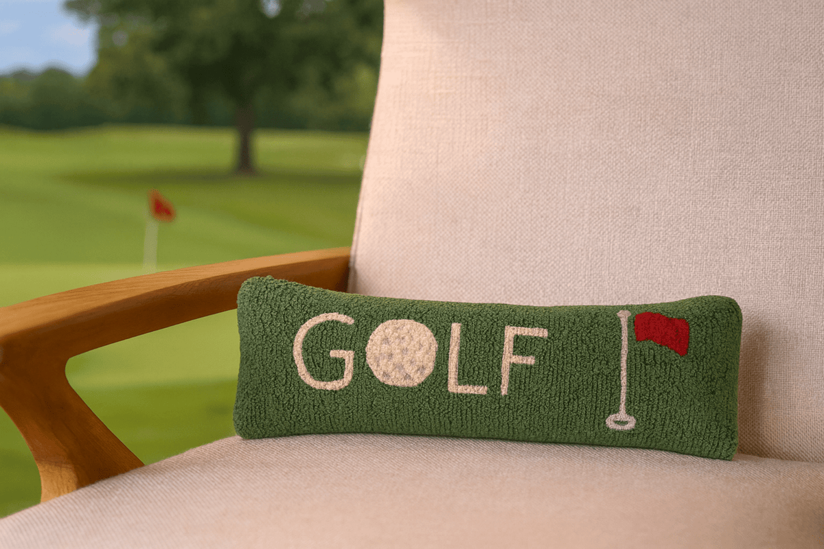 Golf 8" x 24" Hooked Wool Pillow - Fish On! Custom Rods