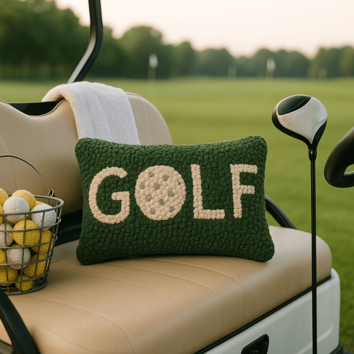 Golf Pillow - Hand Hooked Wool Pillow - Fish On! Custom Rods