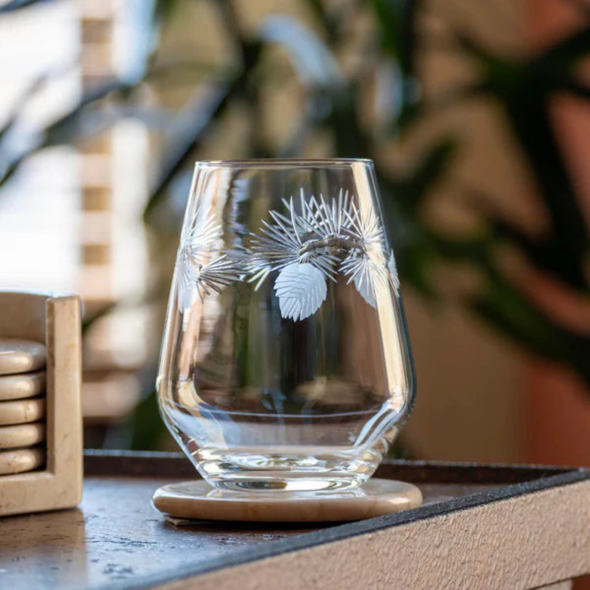 Icy Pine Stemless Wine Tumbler Glass - Fish On! Custom Rods
