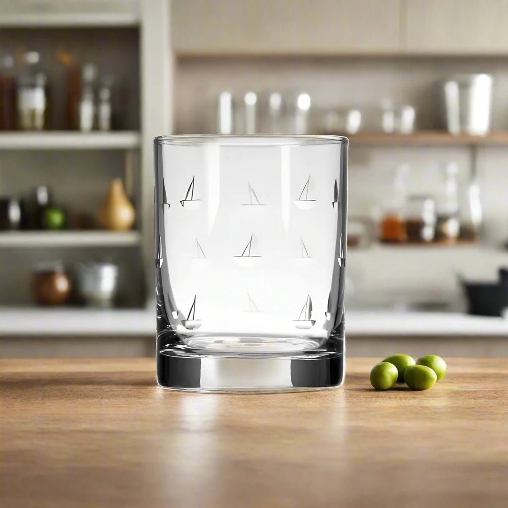 Sailing Double Old - Fashioned Glass - Premium 13oz Bourbon Glassware - Fish On! Custom Rods