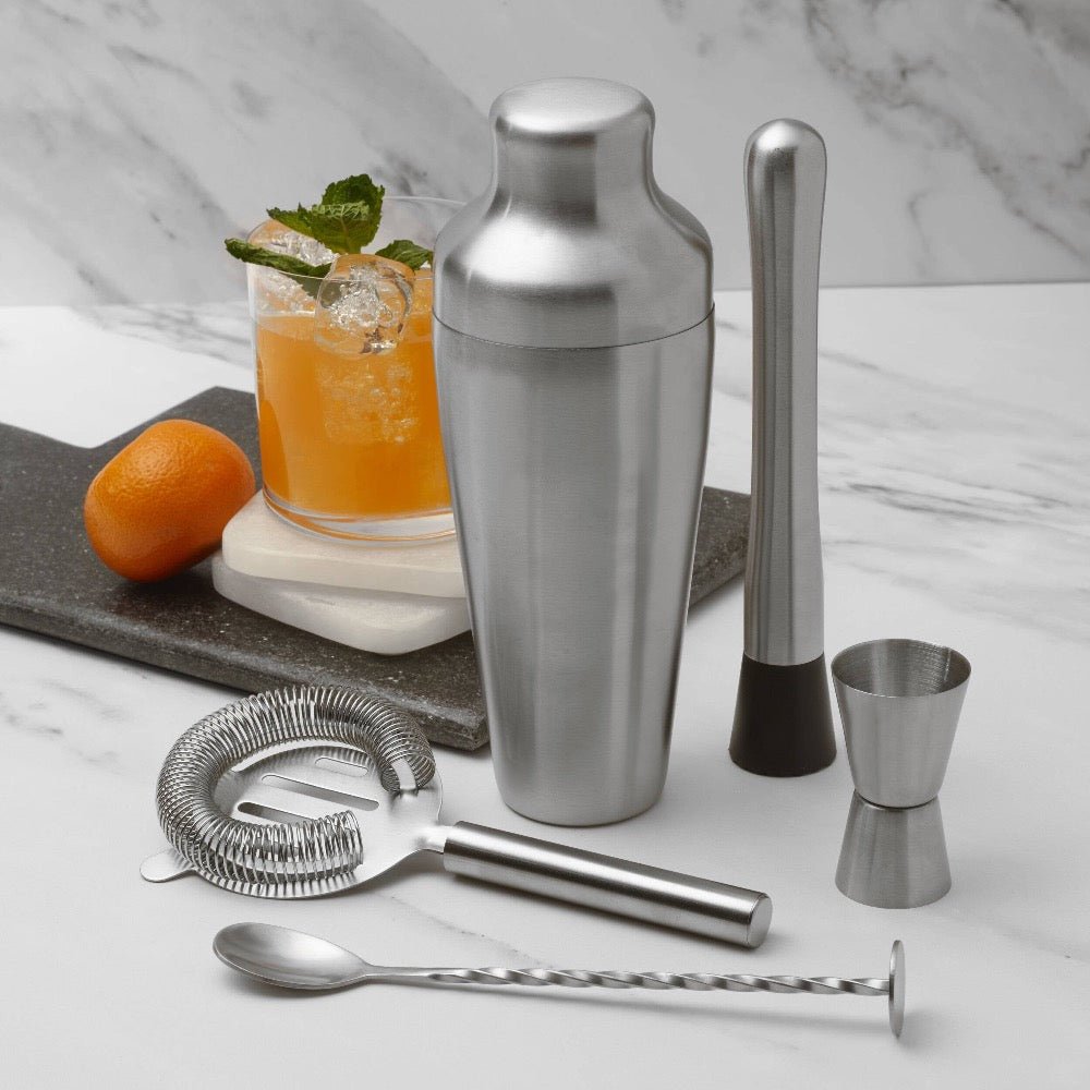 Satin Stainless Steel Bar Tool Set - 5pc for Perfect Cocktails - Fish On! Custom Rods