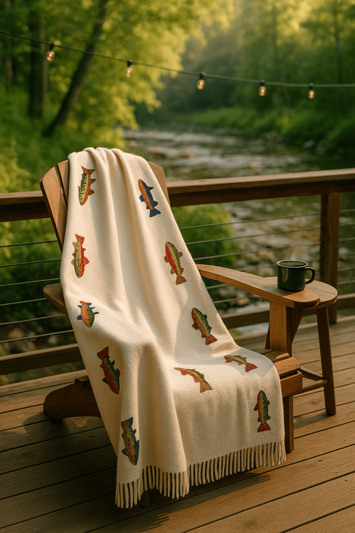 Summer Trout Embroidered Wool Blanket 52" X 70" - Fish On! Custom Rods