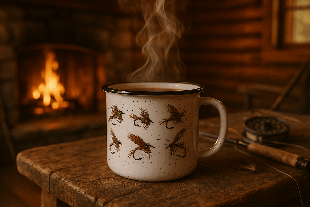 Vintage Flies Enamel Camp Mug - Fish On! Custom Rods
