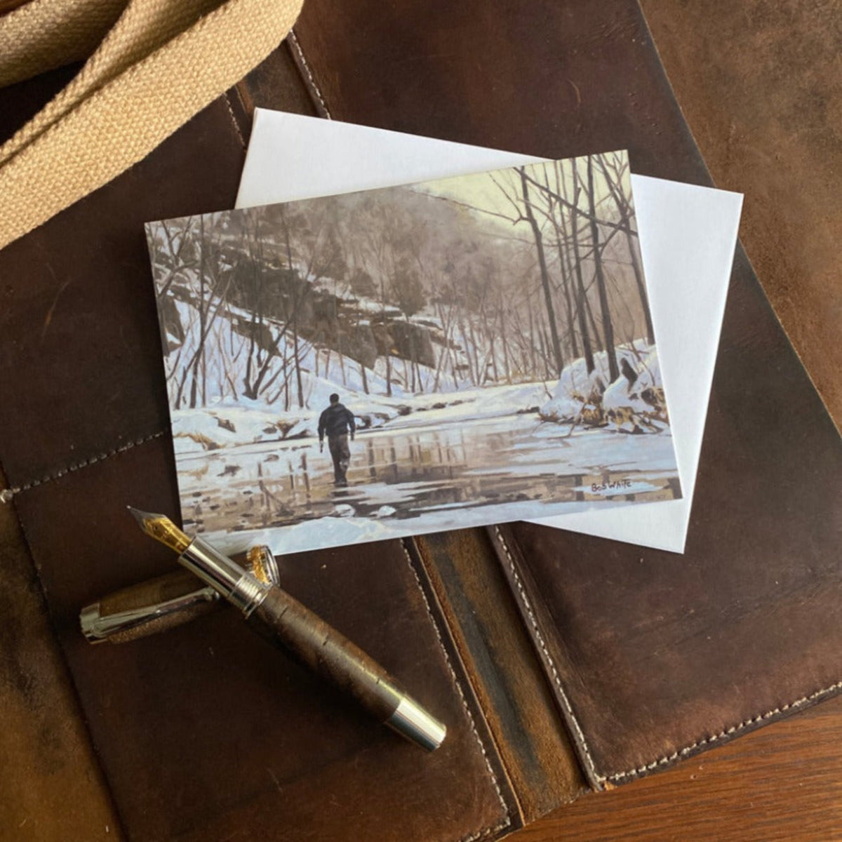Winter Fly Fishing Holiday Cards | Outdoor Greetings - The Classic Sporting Art of Bob White - Fish On! Custom Rods